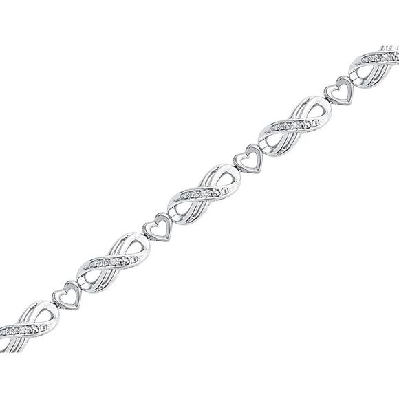 Sterling Silver Diamond Heart Infinity Bracelet 1/20 Carat (ctw J-K I2-I3